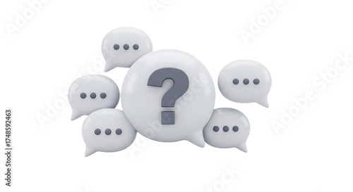 3d icon of question mark in speech bubble isolated on transparent background, representing query and communication