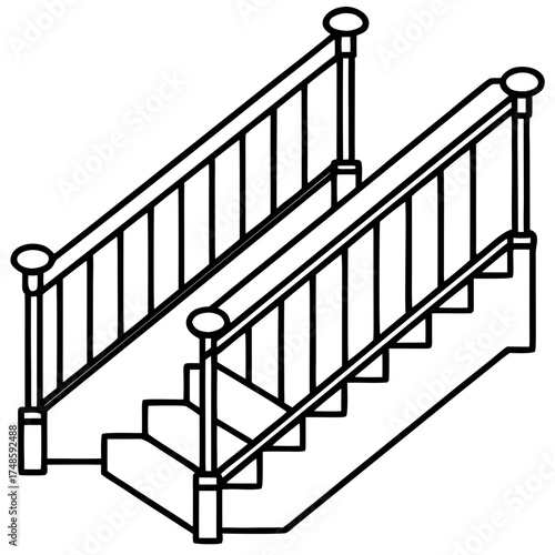 Stair Railing Vector Illustration Various Styles of Detailed Stair Railing Designs for Architecture and Interiors