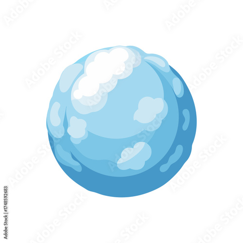 Simple art of a round snowball with textured blue and white tones isolated on a white surface
