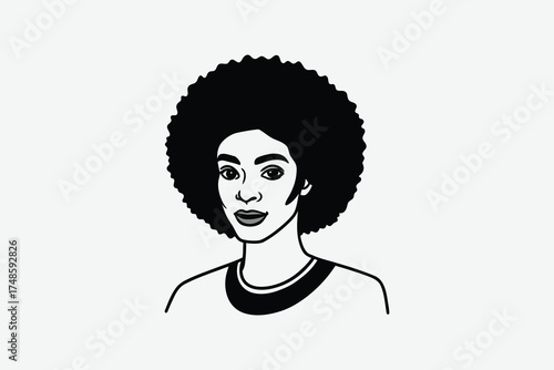Portrait of a woman with an afro hairstyle minimalist black and white silhouette