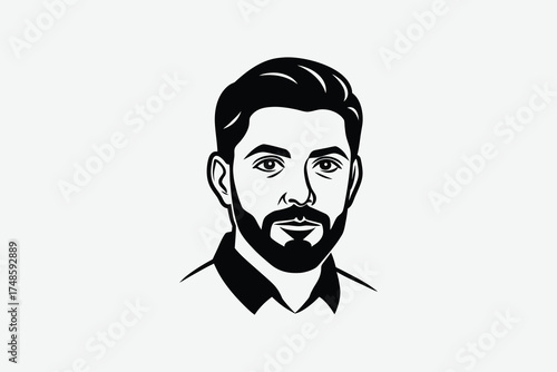 Detailed portrait of a bearded man in a striking black and white silhouette