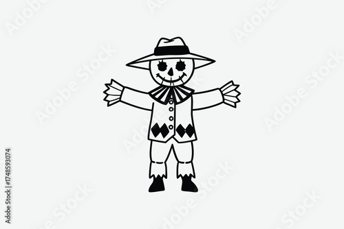 A charming halloween scarecrow illustration with a cheerful expression silhouette