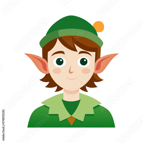 Charming elf portrait with pointed ears and green hat festive character art festive character art