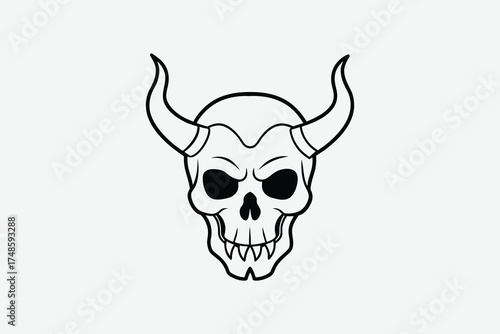 A striking horned skull illustration dark and bold a gothic silhouette