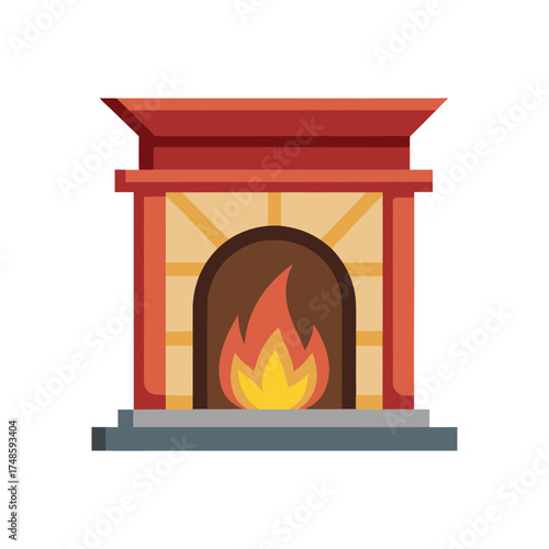 Cozy fireplace scene simple art style warm flames glowing hearth home interior comfort