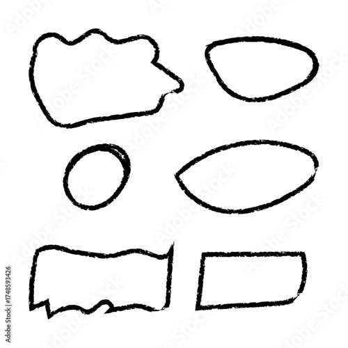 Collection of hand-drawn organic shapes and speech bubbles isolated