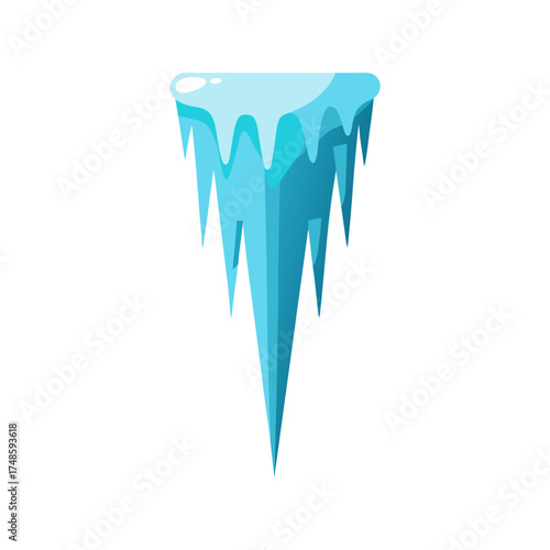 Cool blue icicle hanging down isolated on white a frozen winter scene