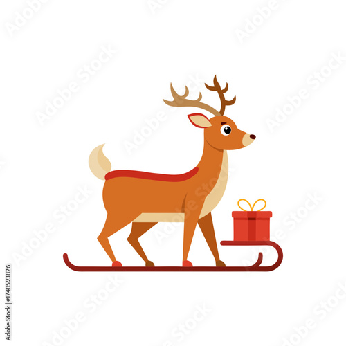 Charming christmas reindeer harnessing a sleigh laden with gifts festive holiday scene