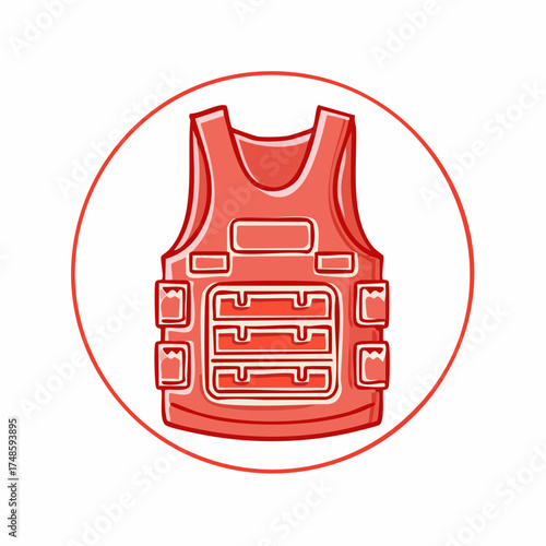 Red Bulletproof Vest Icon 