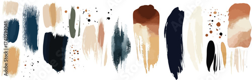 Earthy tone paint brush strokes and splatters collection for artistic design projects