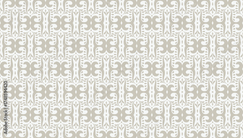 Ornate seamless pattern. Beige decorative background with damask or brocade fabrics motif in traditional Middle Eastern or Indian style for wallpapers, textiles.