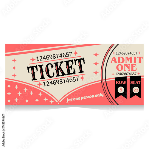 Printable Retro Ticket Template Vintage Movie Theater Event Pass