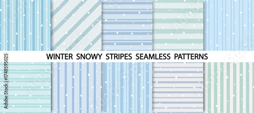 Set of winter snowy stripes seamless pattern. Blue Icy repeat background for holiday crafts, decorative wallpaper, greeting card, scrapbook paper and Poster.