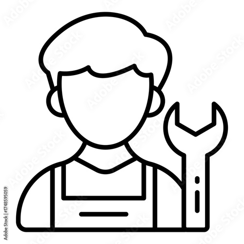 Avatar with wrench, icon of mechanic 
