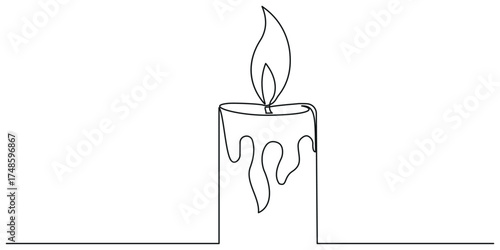 Candle continuous one line art. Burning candle one line drawing. Warmer, lamp, interior concept vector illustration