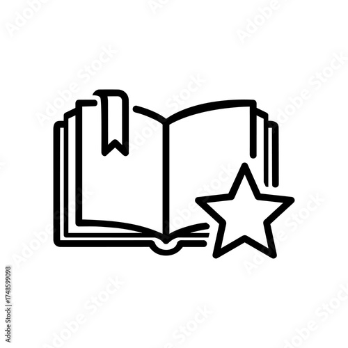Vector art of open book with bookmark and star, a simple line art