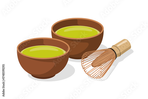 Authentic Japanese Matcha Tea Ceremony with Bamboo Whisk and Traditional Bowls for Healthy Lifestyle and Wellness