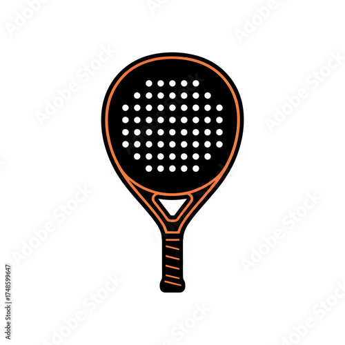 Padel Racket Illustration with Black and Orange Design Isolated on White Background Sporting Equipment for Professional Play