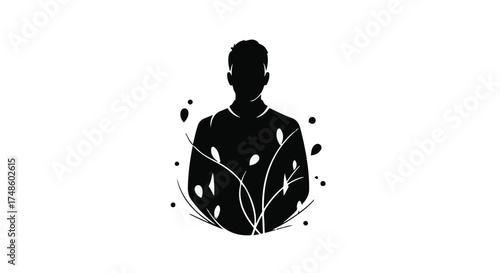 Silhouette of a person surrounded by abstract floral elements, symbolizing growth and nature.
