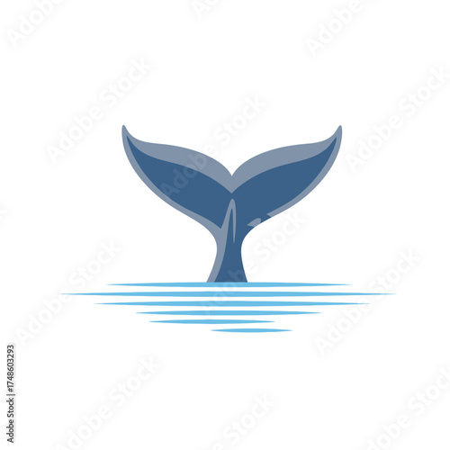 Graceful whale tail emerges from serene blue water, symbolizing nature's majesty and ocean exploration for your projects.