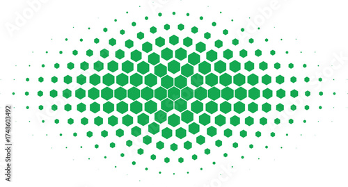 Abstract geometric background featuring green hexagonal dots arranged in a symmetrical wave pattern modern halftone texture futuristic digital grid concept minimal vector design backdrop