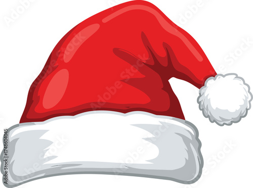 Red santa hat with white fur trim isolated on white background