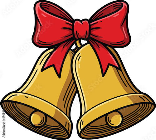 Christmas bells with red bow isolated on white background