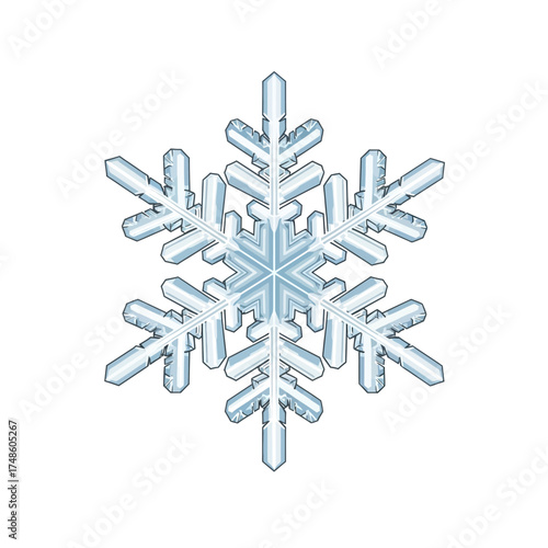 Stunningly detailed, intricate ice crystal snowflake design for winter holiday and frosty season themes, capturing delicate natural beauty.
