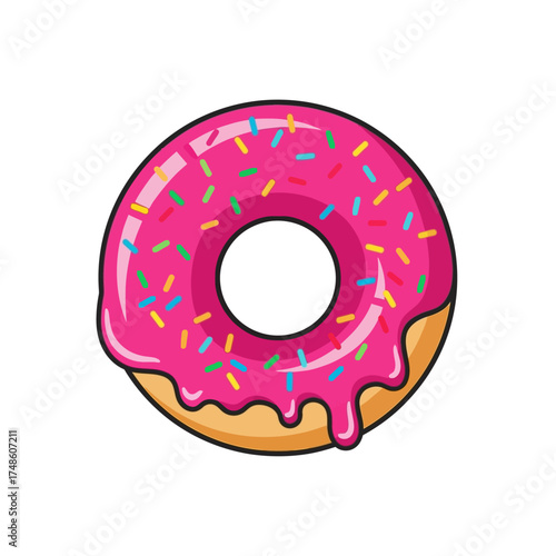 Indulge in vibrant pink frosted donut delight, a sweet treat bursting with colorful sprinkles for pure joy and celebration