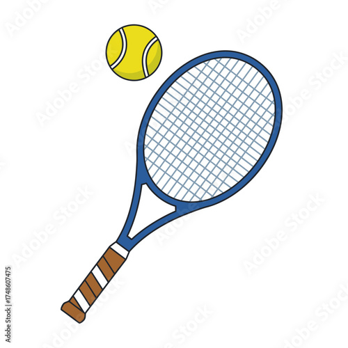 Dynamic tennis racket and ball ready for action on a clean white background, perfect for sports marketing and design.