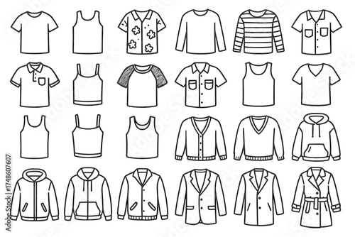 Collection of various clothing outlines for casual and formal wear