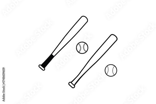 Baseball equipment illustration featuring a bat ball and striking silhouette