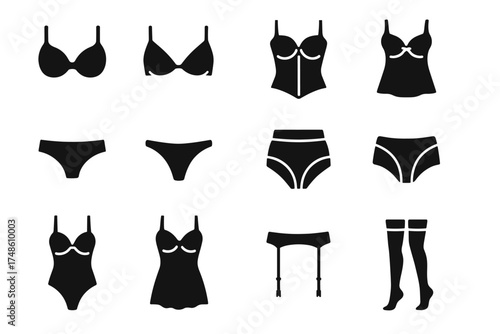 Collection of various lingerie silhouettes including bras and underwear