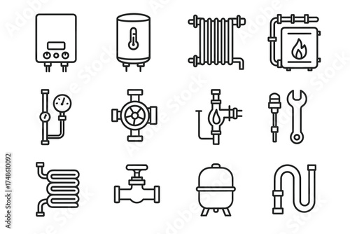 Collection of plumbing and heating system icons