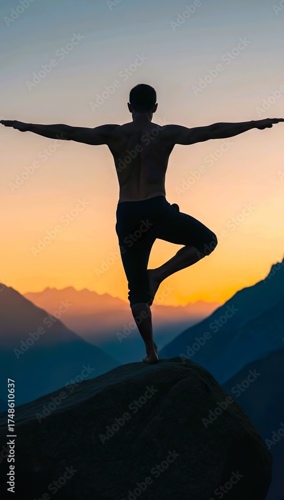 Fototapeta premium Peaceful figure stands in harmony with nature’s morning light.