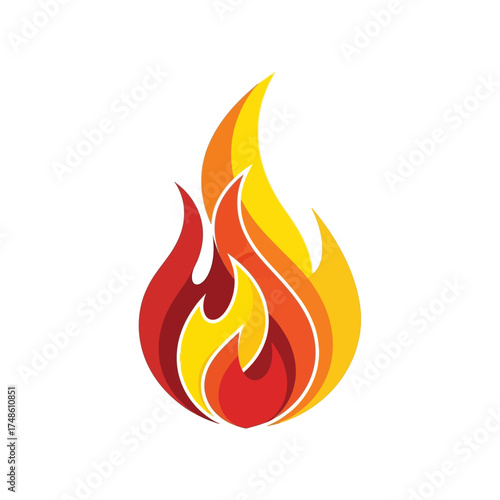 Vibrant, stylized flame illustration igniting with passionate red, orange, and yellow hues, perfect for conveying energy and heat.