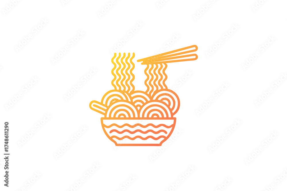 Fototapeta premium A vibrant orange bowl of noodles with chopsticks a minimalist silhouette