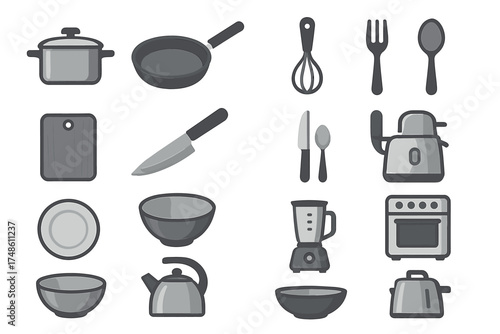 Kitchen utensils and appliances icons collection