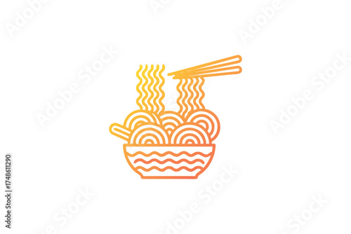A vibrant orange bowl of noodles with chopsticks a minimalist silhouette