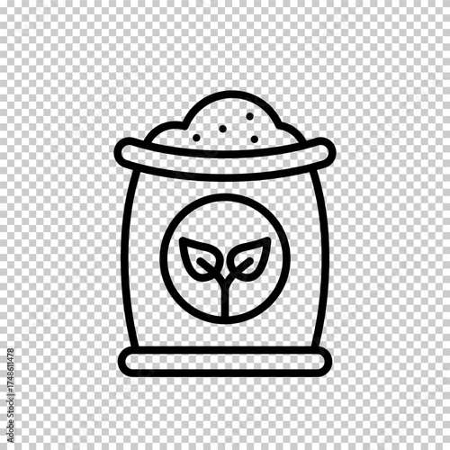 Bag of plant fertilizer line art vector icon isolated on transparent background
