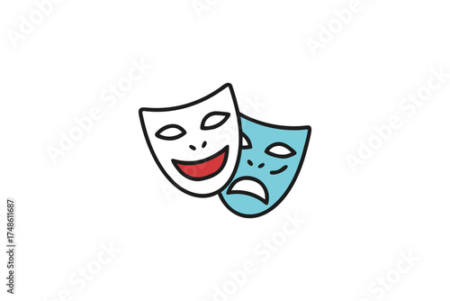 Two theatrical masks representing comedy and tragedy a striking silhouette