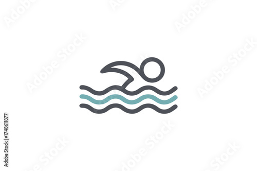 Swimmer in water simple aquatic icon with a dark outline silhouette