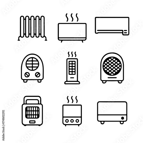 set of outline icons heaters vector on a white background
set of 9 line icons, vector, on a white background