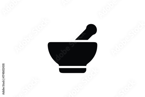 Simple black outline of a mortar and pestle a striking silhouette
