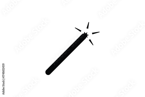 Black magic wand with sparkling starburst effect simple illustration silhouette