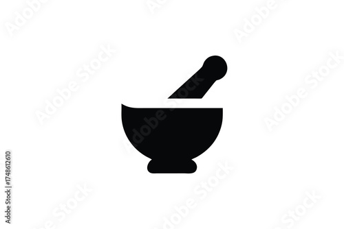 Black mortar and pestle icon representing pharmacy or cooking silhouette