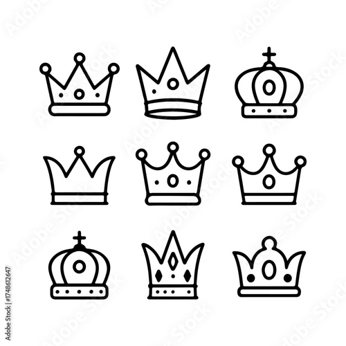 set of outline icons crowns vector on a white background
set of 9 line icons, vector, on a white background