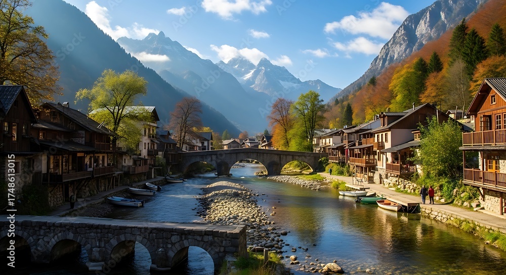Fototapeta premium Idyllic Hallstatt Austria - A Picturesque Village Scene in the Austrian Alps.