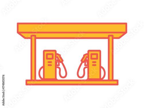 Vector art of gas station with two pumps, a convenient stop for refueling vehicles