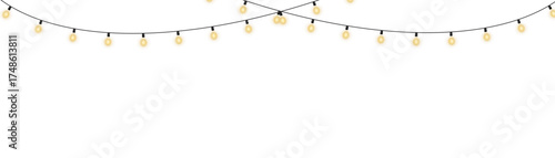 White glowing light string decoration with warm illumination, perfect for Christmas and New Year celebration design, festive wedding decorations, party cards, banners, and transparent vector backgroun